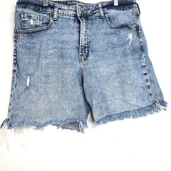 Old Navy OG Straight Acid Wash Cut off Denim Jean High Rise Bermuda Shorts - Picture 2 of 6